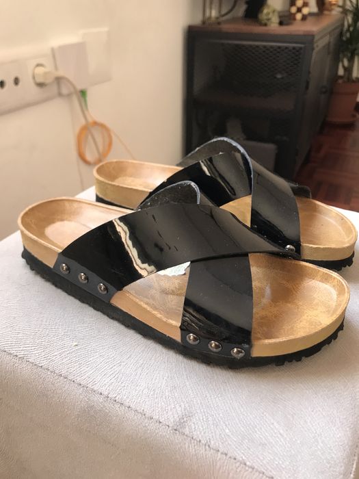 Sandálias chinelos pretos 37 estilo Birkenstock