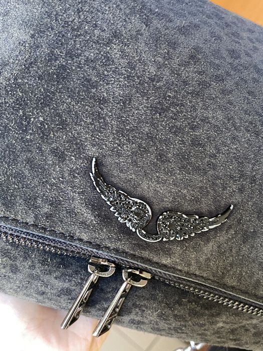 Mala carteira zadig & voltaire rocky camurça leopardo tigresa cinza