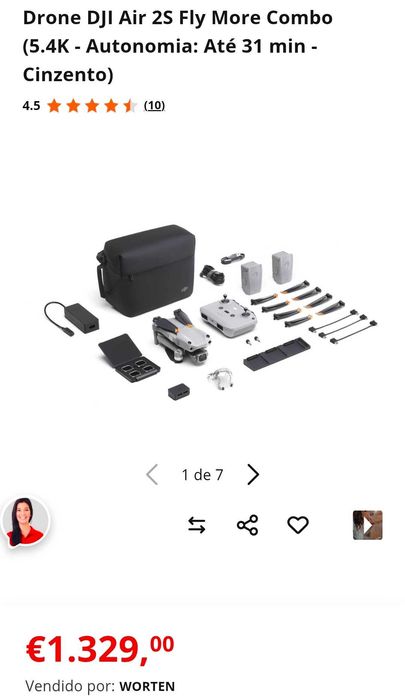 Drone DJI Air 2S Fly More Combo RC1 e insta360 Sphere Autonomia: Até 31 min