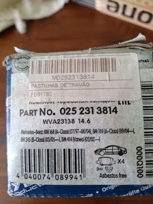 Pastilhas travão Mercedes classe A