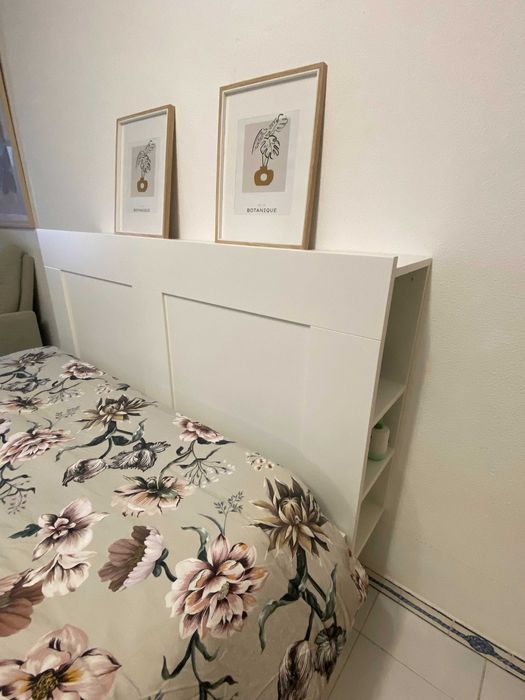 Cama c/arrumação e cabeceira - branca - Brimnes IKEA