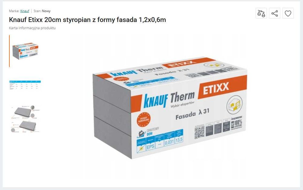 styropian fasadowy Knauf Etixx grubość 20 cm, 32 mkw