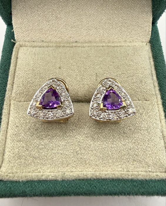 Złote kolczyki z ametystami 0,68ct i diamentami 0,35ct