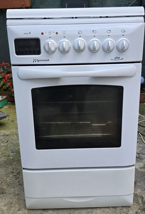 Kuchnia gazowo-elektryczna Mastercook Biała 50 cm Grill Rożen