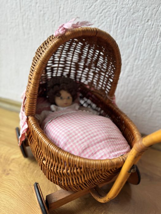 Wiklinowy wózek dla lalek boho retro handmade