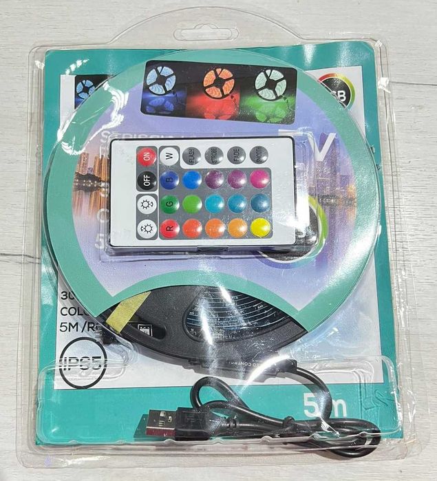 Светодиодная RGB LED лента 5м с Пультом от USB, SMD 5050 IP65