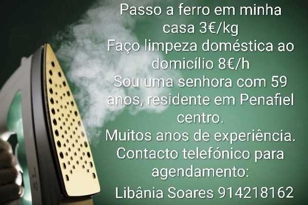 Faço limpeza ao domicílio e passo a ferro