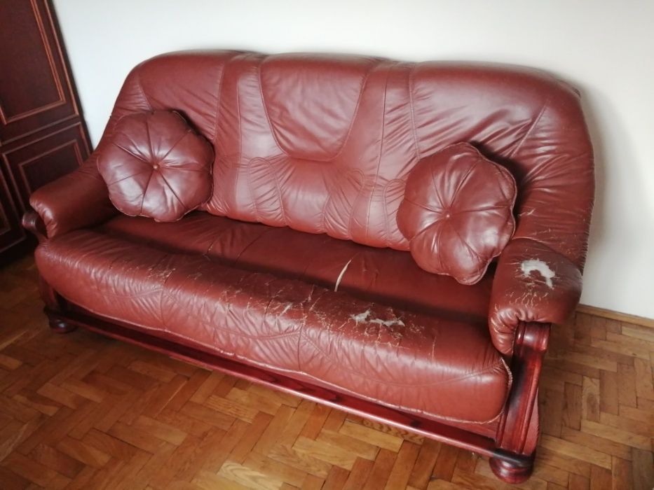 Skórzany zestaw wypoczynkowy sofa + 2 fotele