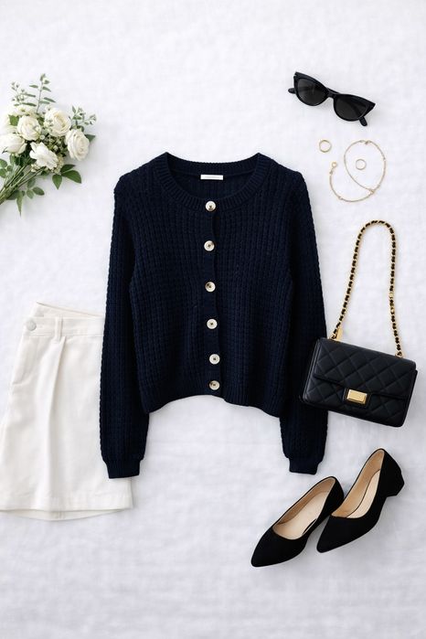 Granatowy sweterek rozpinany z guzikami S/M 36/38