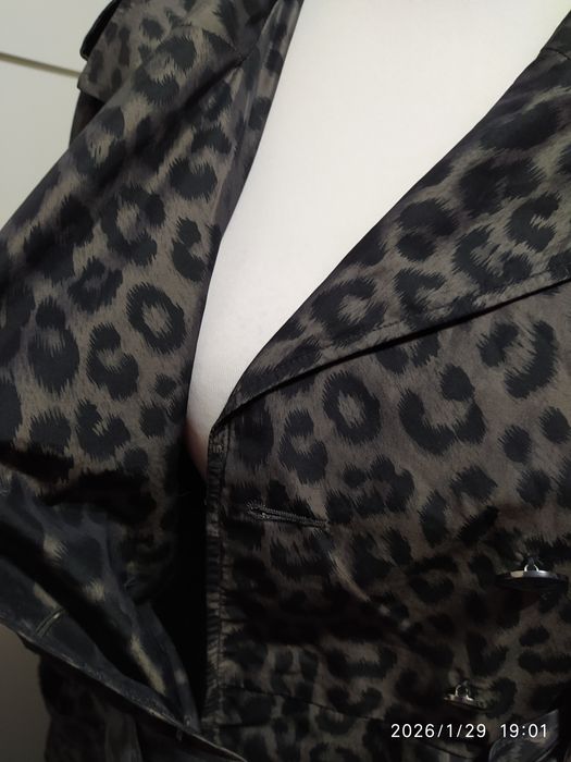 Płaszcz w panterkę krótki taliowany trencz wiosenny Miss Selfridge 10