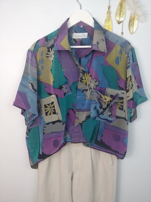 Kolorowa koszula vintage wzory abstract retro lejąca wiskoza XL XXL bootleg