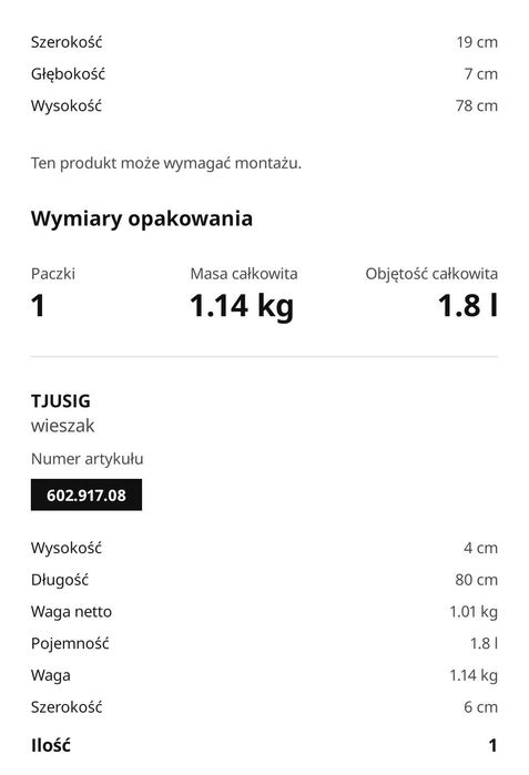 Ikea TJUSING biały na ubrania nowy