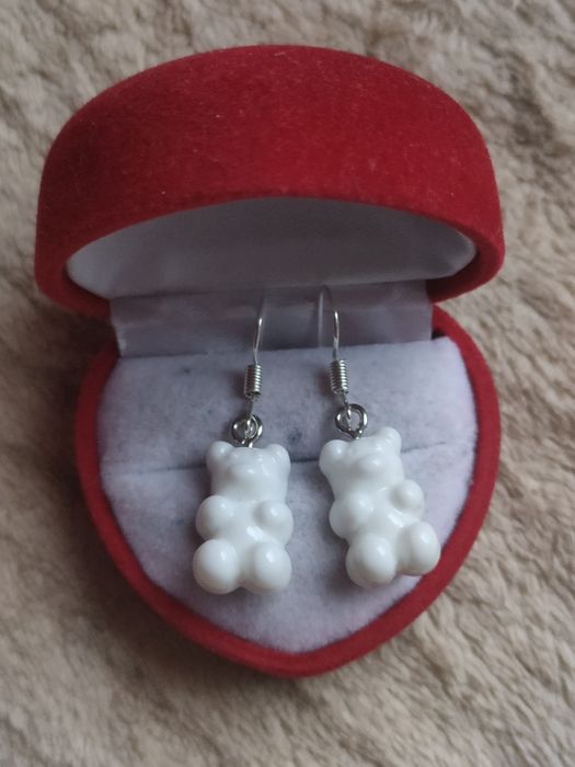 Urocze białe kolczyki misie żelki white earrings teddy bear sweet cudo