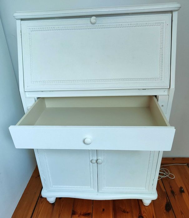 Biały sekretarzyk retro sekretarz biurko komoda półki