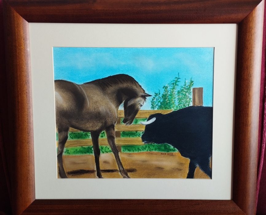 Pintura em pastel seco com moldura de madeira 55cm x 45cm