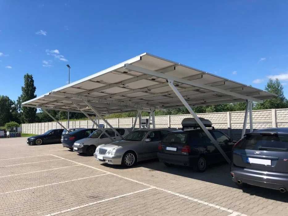 Carport aluminiowy dwustanowiskowy pod 24 moduły Fotowoltaika