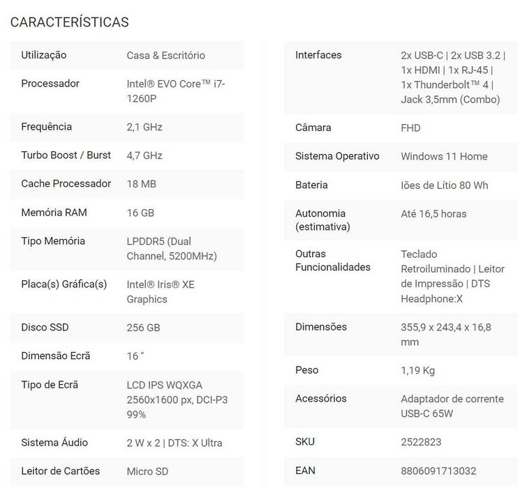 Portátil LG Gram 16Z90Q-G.AA73P i7-1260P (i7 16gb ram)