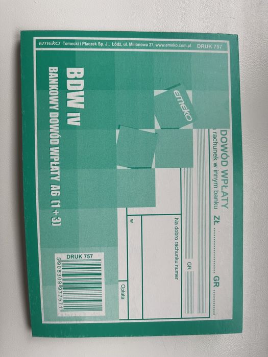 Bankowy dowód wpłaty A6 1+3