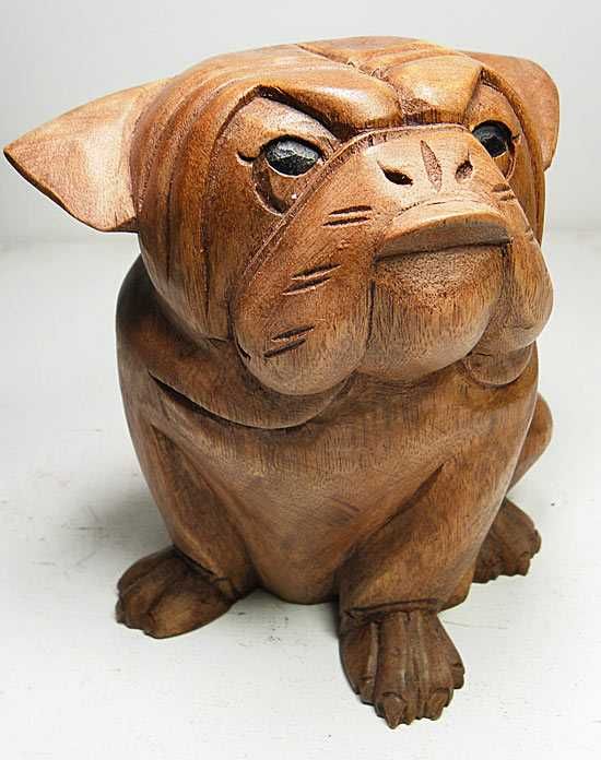 Rzeźba Figurka PIES z Drewna Rękodzieło Jak Żywy Rozm. średni