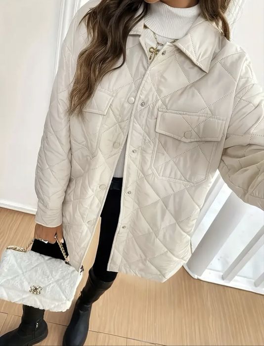 Nowa pikowana kurtka damska na wiosne kremowa M