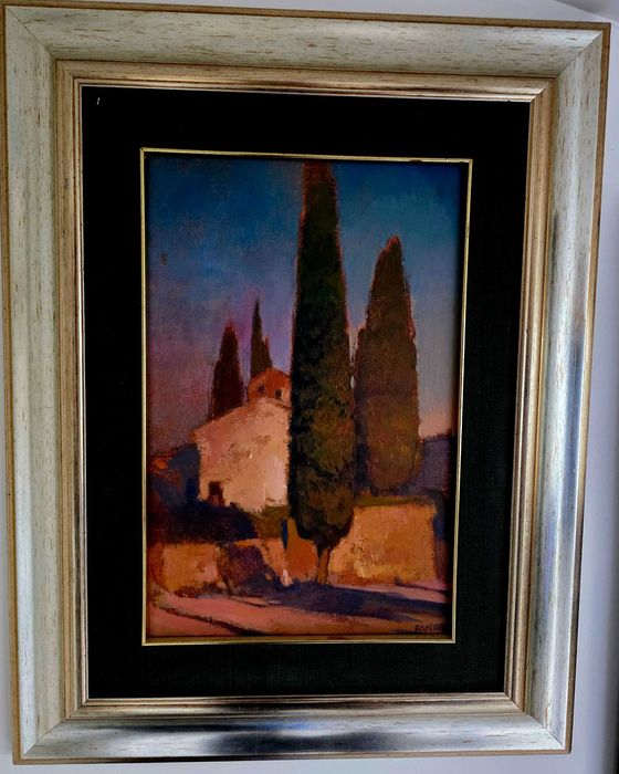 Cyprysy w Toscanii, olej na desce 50x70 -Józef Panfil