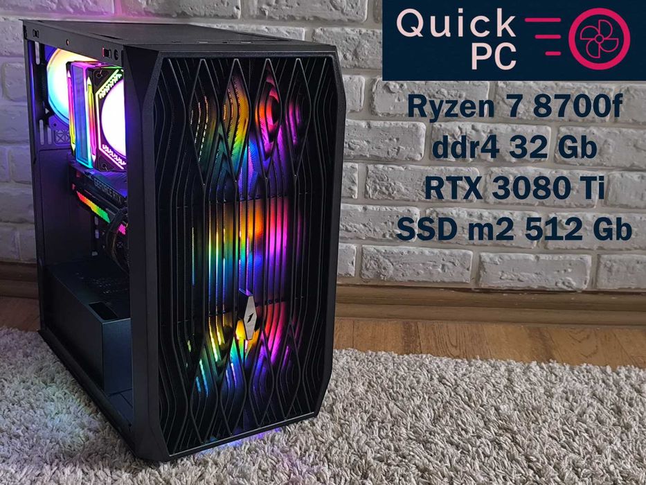 Гарантія! Ryzen 7 8700f, RTX 3080 ti, SSD 512, ІГРОВИЙ ПК, компьютер