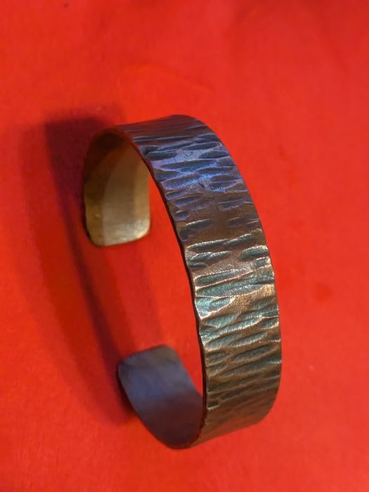 Miedziana bransoletka ręcznie robiona szeroka  unikat regulowana