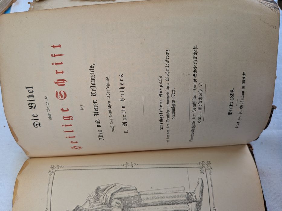 Antyczna Biblia niemiecka 1898 Martin Luther stara księga vintage