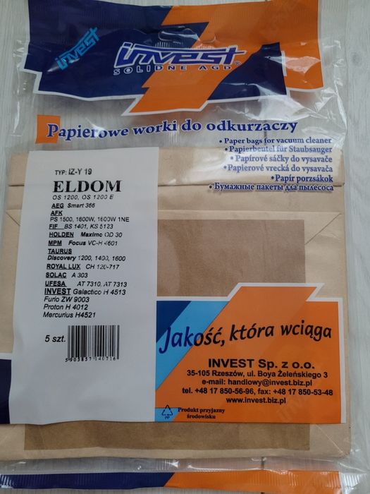 Worki papierowe 5 szt. do odkurzacza firmy Invest IZ-Y19 ELDOM, AEG