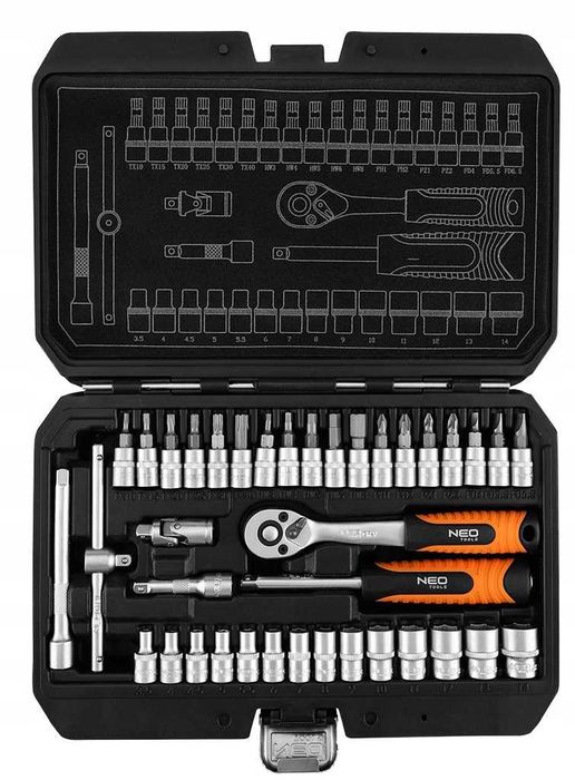 NEO Zestaw Kluczy Nasadowych 38 el. Grzechotka 1/4" Nasadki Bity Torx