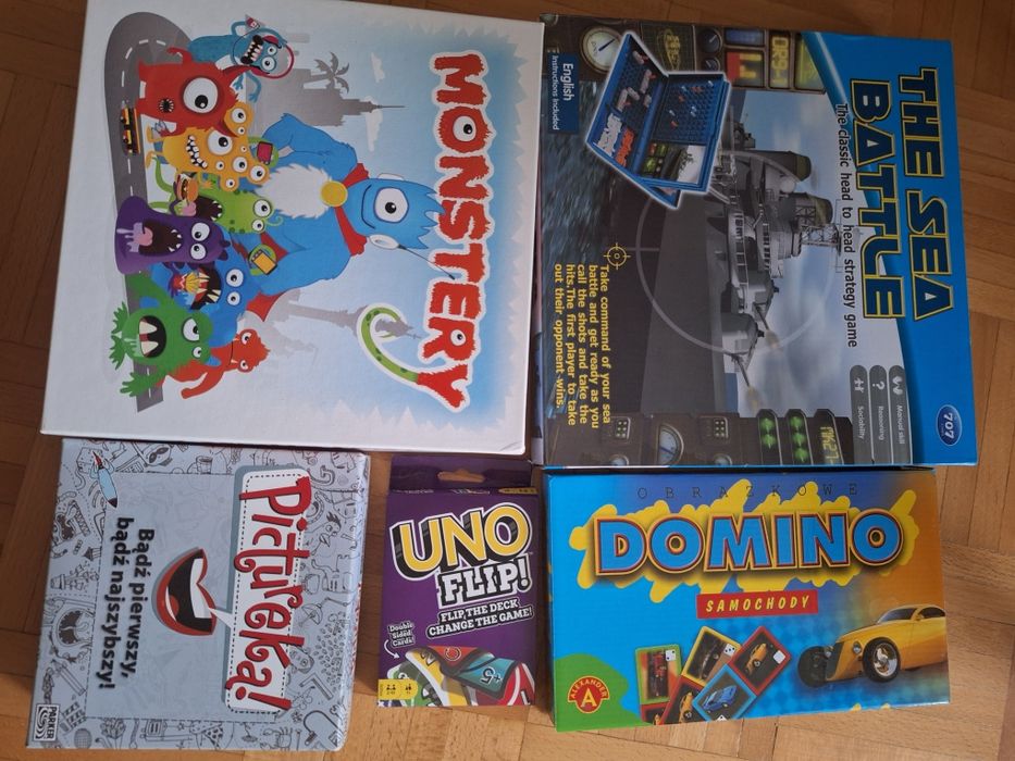 Gry planszowe zestaw planszówki pictureka domino statki uno