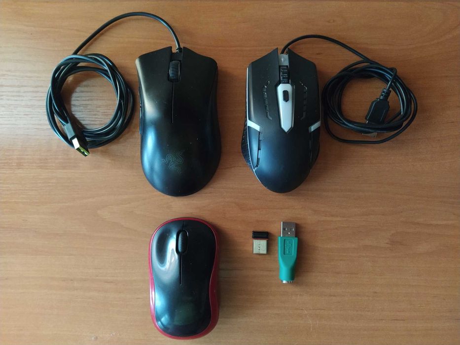 Под ремонт компьютерные мыши Logitech M185, Razer DeathAdder, Defender