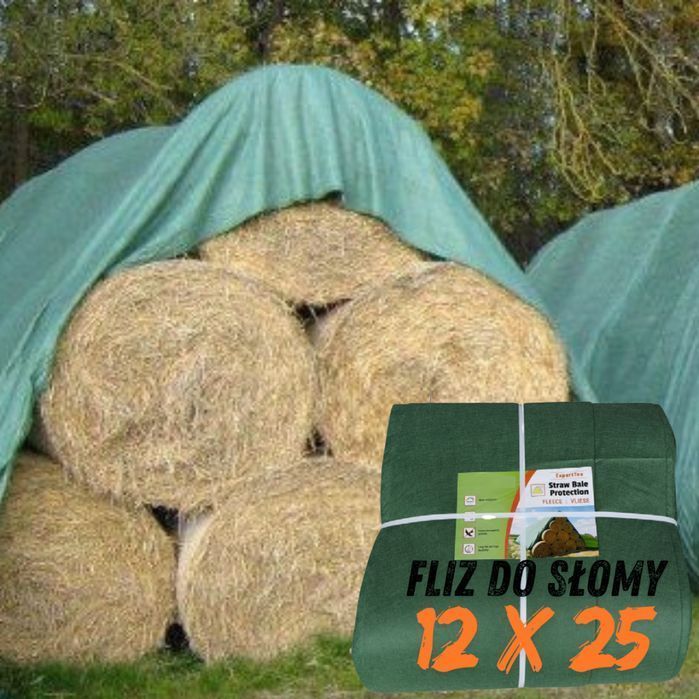 Fliz do słomy, fliz na siano i fliz do bel o wymiarach 12 x 25 m i gramaturze 145 g/m² tym rozmiarem przykryjesz 120 bel o średnicy 180cm