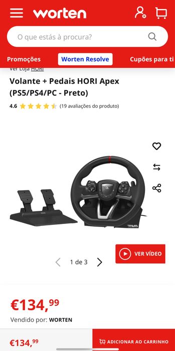 Volante + Pedais HORI Apex (PS5/PS4/PC - Preto)