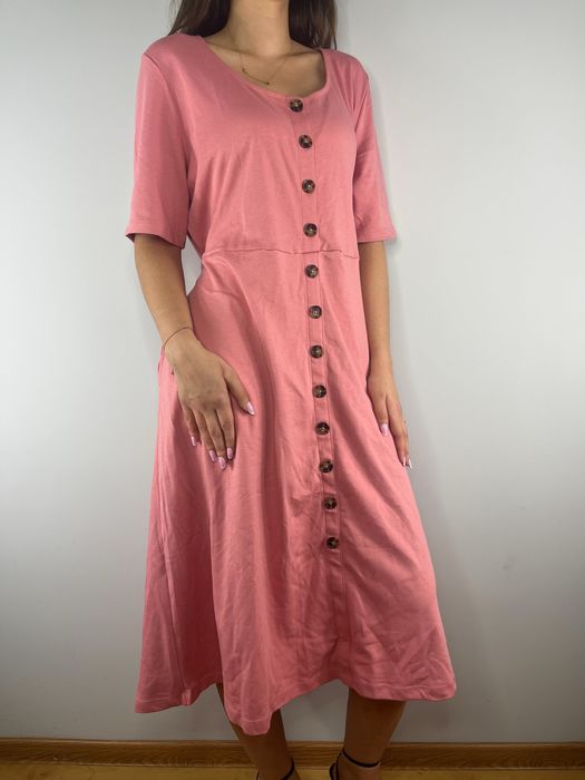 Różowa bawełniana sukienka midi szmizjerka Rainbow rozmiar 46