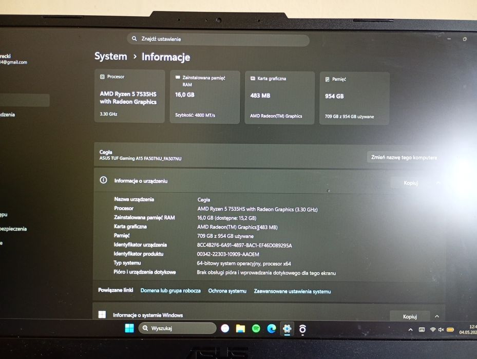 Asus tuf gaming A15 FA507_TT904W