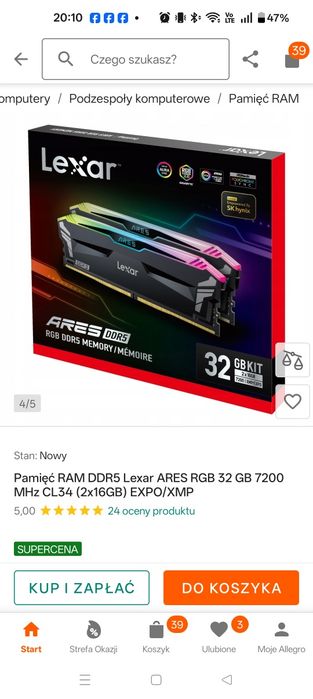 ram ddr5 LEXAR ARES RGB  7200 2x 16