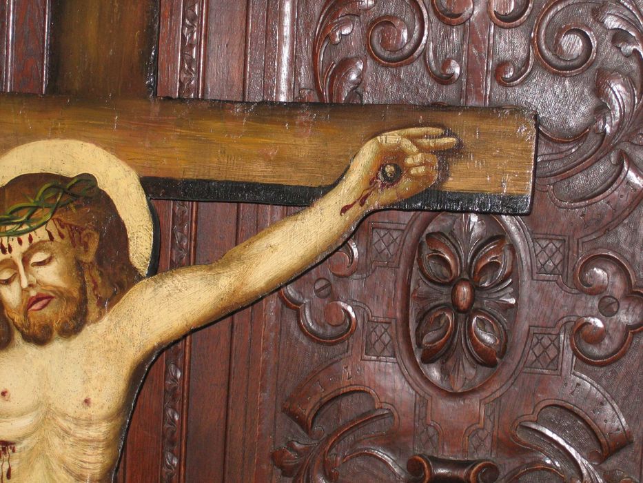 Jezus na krzyżu ,barokowe malarstwo na desce ,