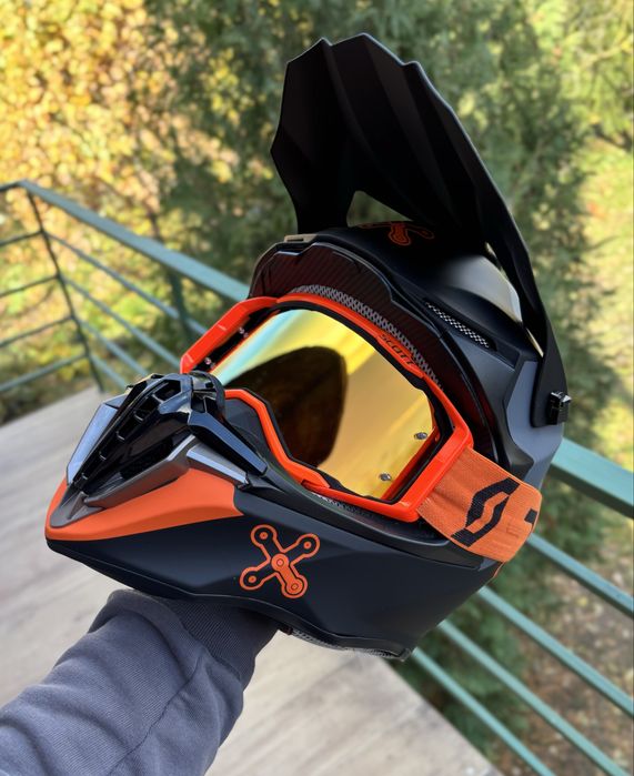 Мото Шолом шлем кросовий Enduro Exdrive FOX сірий оранжевий чорний orz