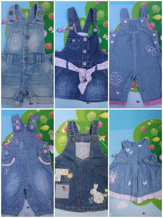 Джинсовые комбинезоны, платье, сарафан 3-6, 6-12 мес.