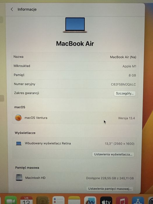 Apple MacBook Air M1 (2021) – 8GB RAM / 256GB SSD/ 13”