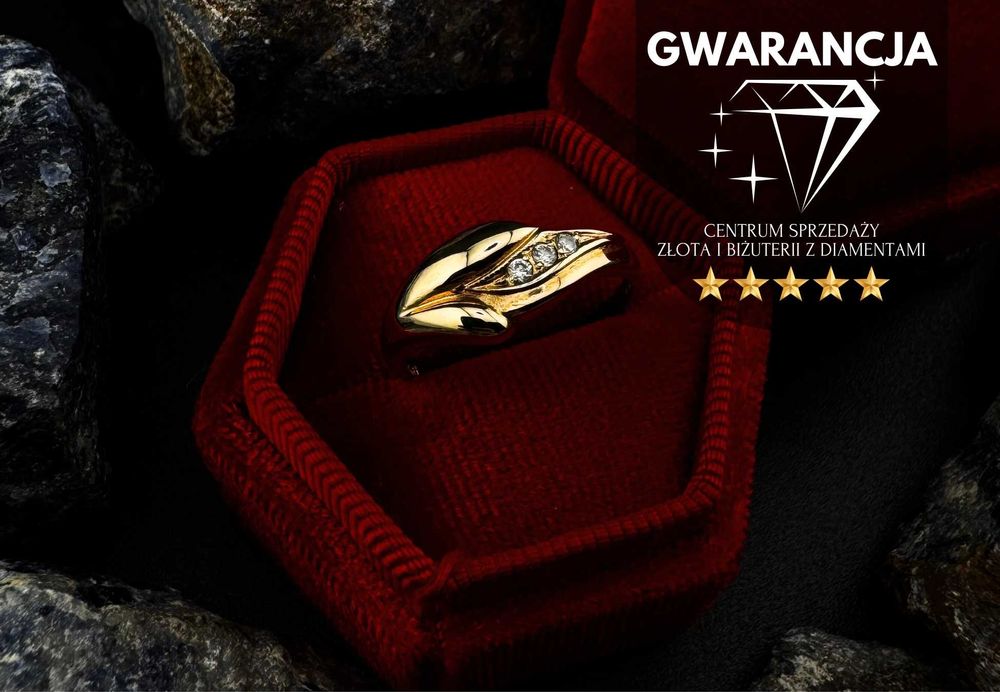 Złoty Pierścionek Elegancki Wzór z Cyrkoniami 585 2,33g ROZMIAR 18 (S)