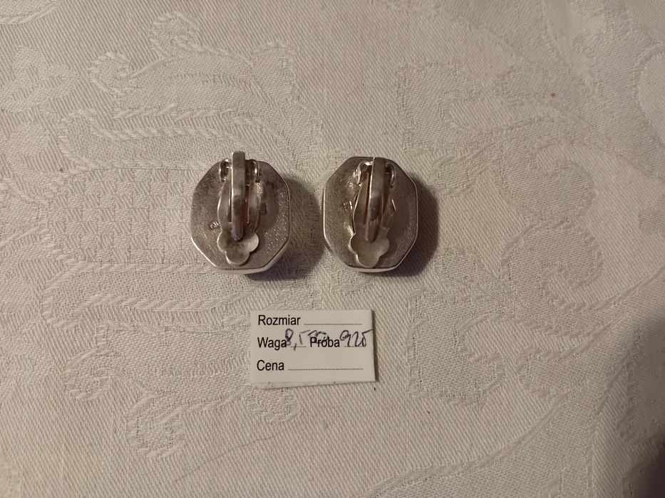 Klipsy srebrne z bursztynem lata 90.