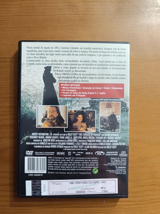 DVD do filme "1492: Cristóvão Colombo", Ridley Scott (portes grátis)