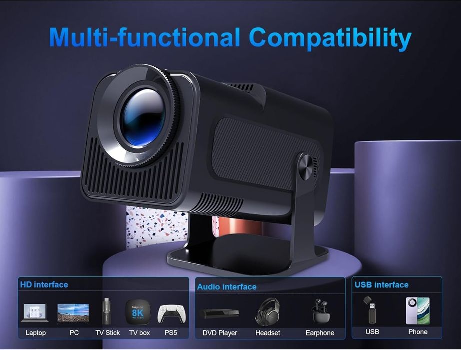 Projetor HY320Pro ANDROID 11 1/GB/8GB 390ANSI 4k WiFi Bluetooth