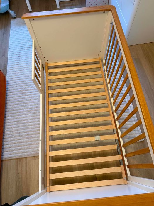 IKEA MYLLRA łóżeczko 60x120 – 3 wysokości, szuflada + barierka
