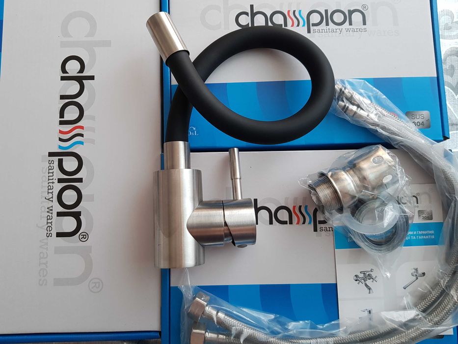 Смеситель змішувач для кухни CHAMPION SUS-011 REFL Black White Gray