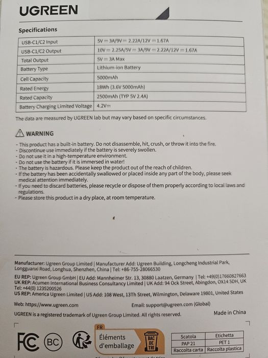 Ugreen Nexode 5000mAh 20W, компактний повербанк