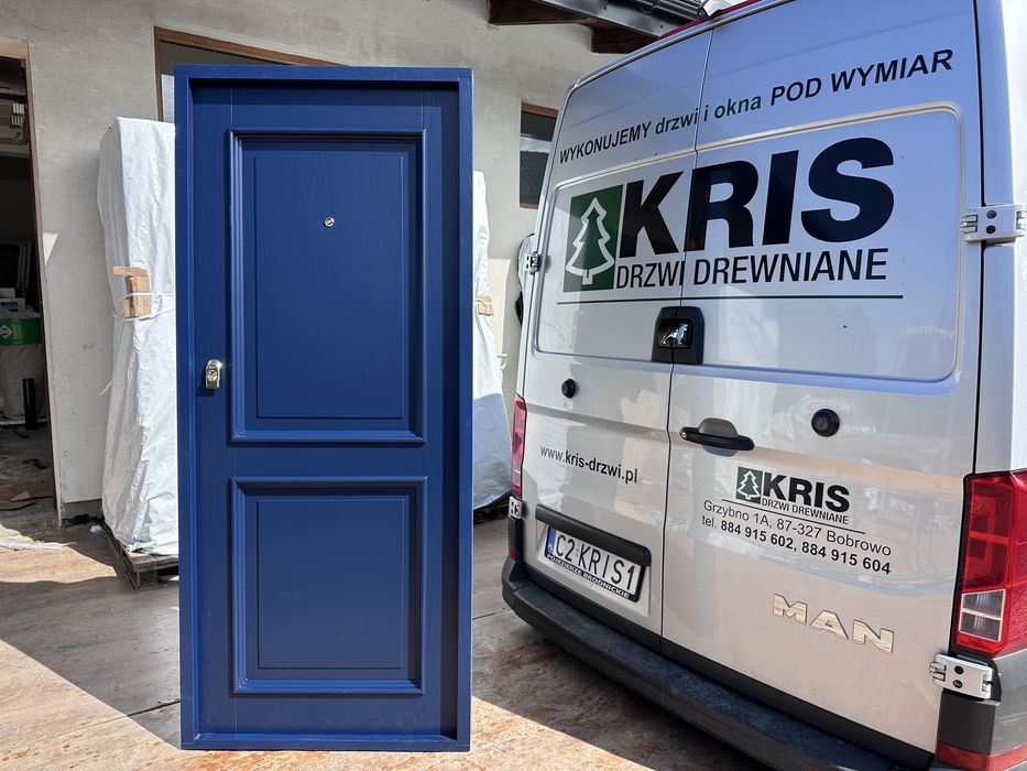 Drzwi  wejściowe OD RĘKI wewnątrzklatkowe Angielskie granatowe