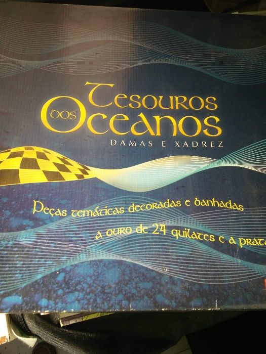 Jogos de Damas e Xadrez dos Oceanos Completo banhado ouro 24K
